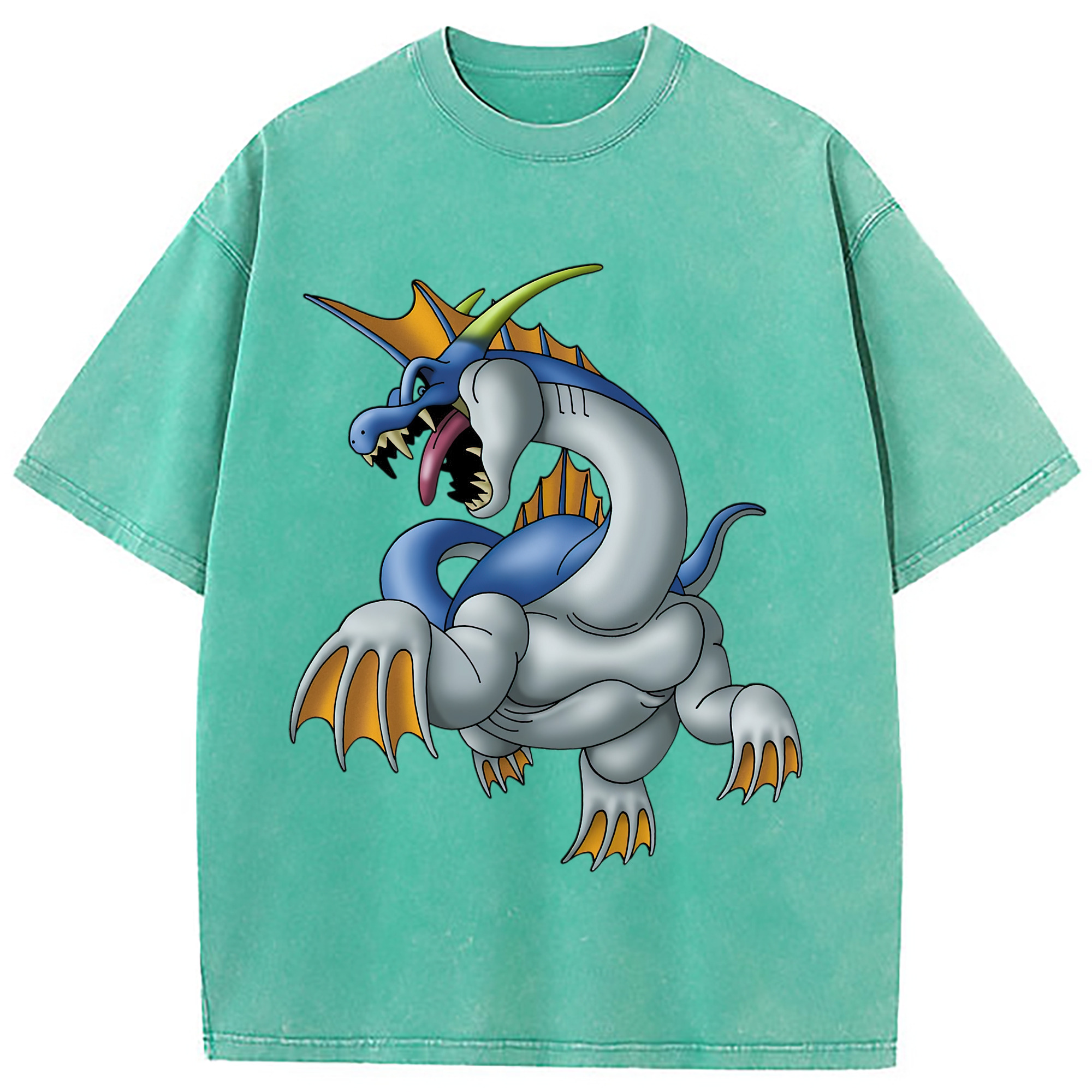 （画像用） ドラゴンクエスト Doragon Kuesuto Dragon Quest 綿100% ヴィンテージ風 半袖Tシャツ（フロントプリント）